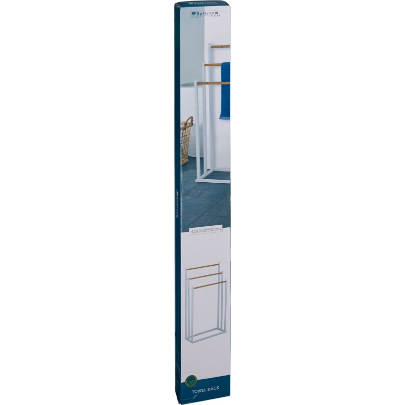BATHROOM SOLUTIONS Věšák na ručníky kovový bílý s bambusem KO-C80653870