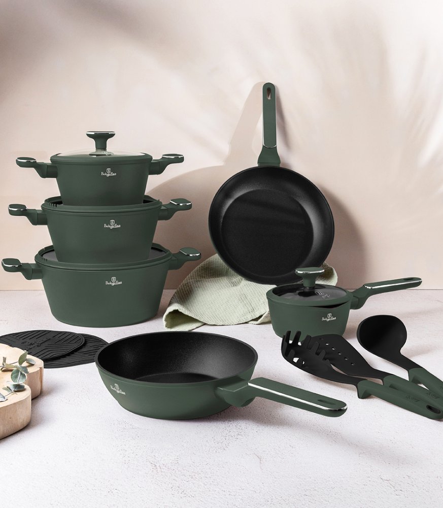 BERLINGERHAUS Sada nádobí s titanovým povrchem 15 ks Matte Green Collection BH-8208