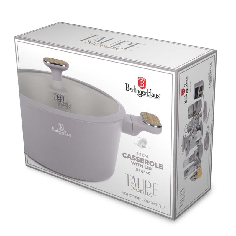 BERLINGERHAUS Kastrol s titanovým povrchem a poklicí 28 cm Taupe Nordic Collection BH-8340