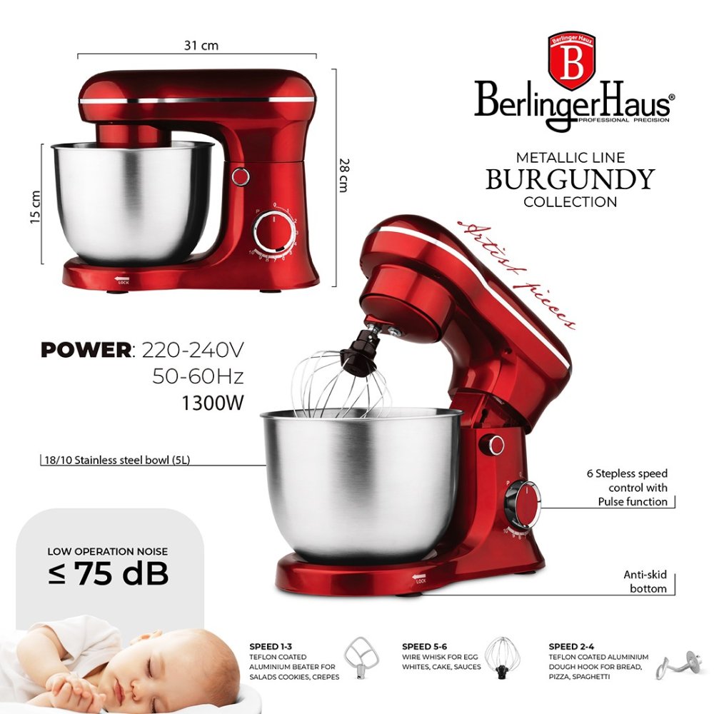 BERLINGERHAUS Kuchyňský robot 1500 W Burgundy Metallic Line BH-9864