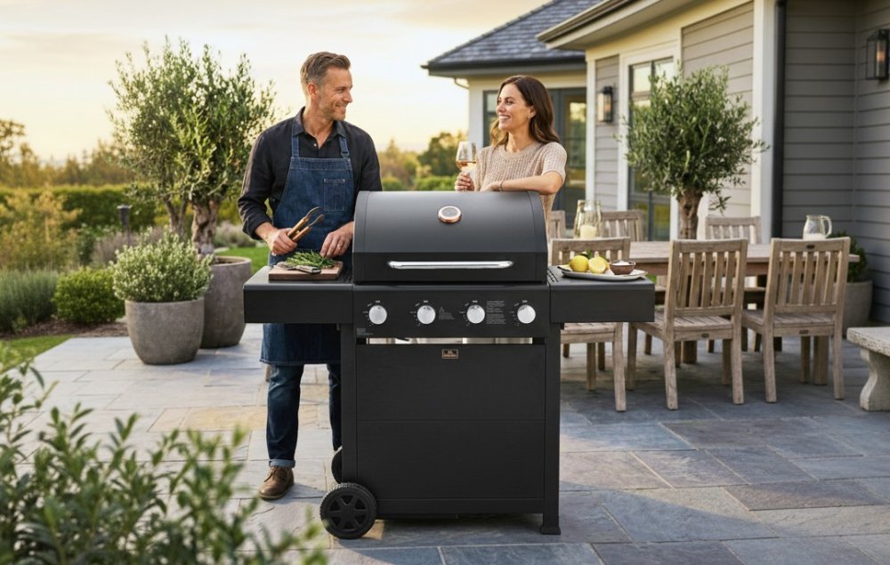 Zahradní plynový gril Berlinger Haus se 4 hořáky XXL grilovací plocha pro BBQ a venkovní grilování