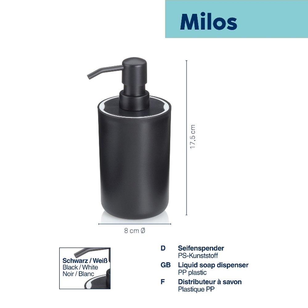 KELA Dávkovač mýdla Milos plast 17,5 cm černo-bílá KL-24320
