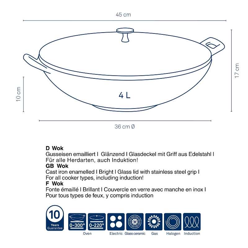 KELA Wok litinový s poklicí CALIDO 36 cm červená KL-11947