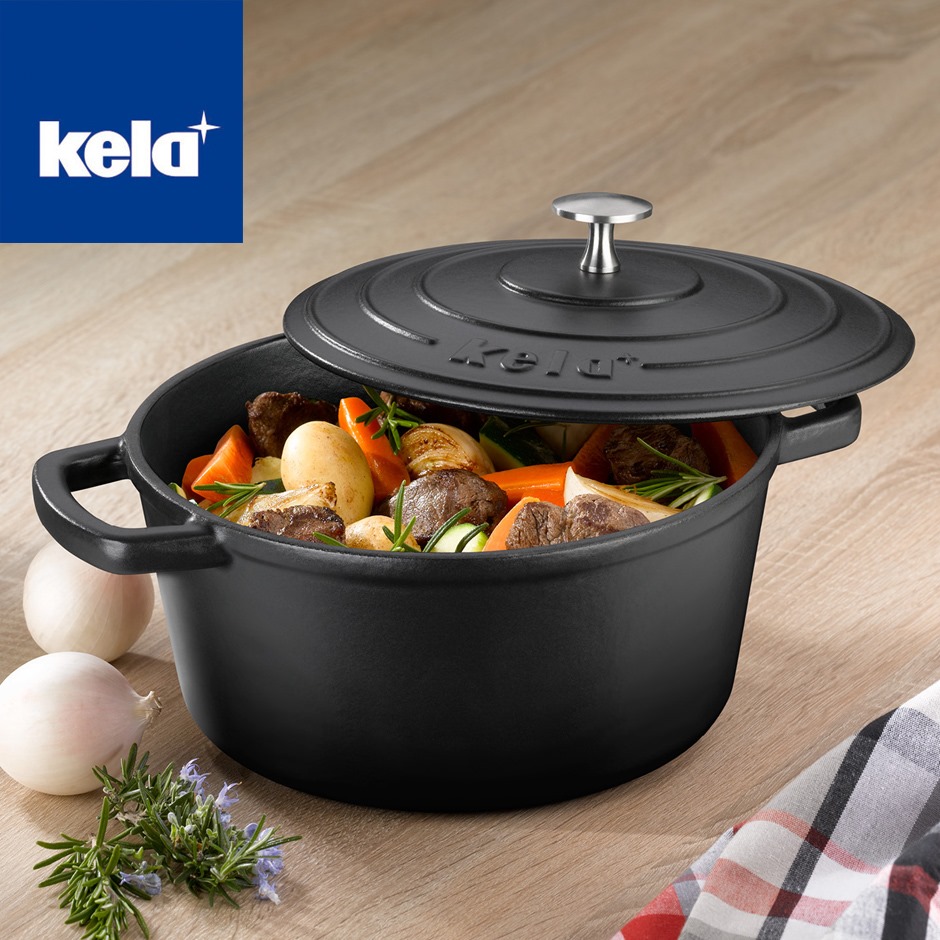 KELA Pekáč liatinový s pokrievkou CALIDO 24 cm čierna KL-12471