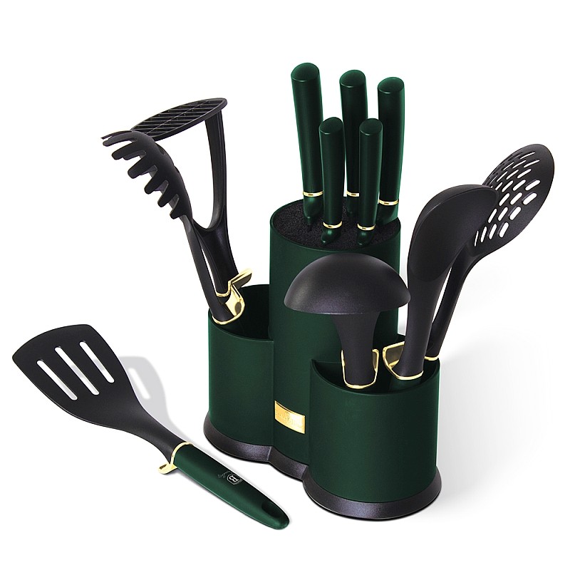 BERLINGERHAUS Sada nožov a kuchynského náčinia v stojane 12 ks Emerald Collection BH-6250