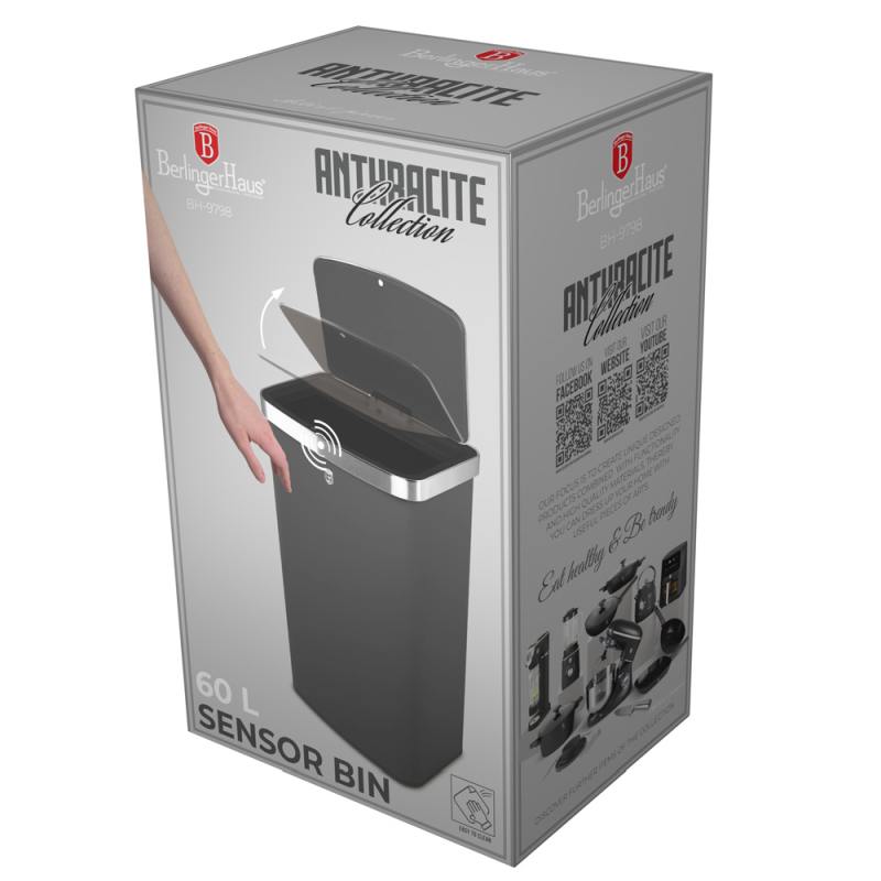 BERLINGERHAUS Bezdotykový odpadkový koš na senzor 60 l Antracit Collection BH-9798