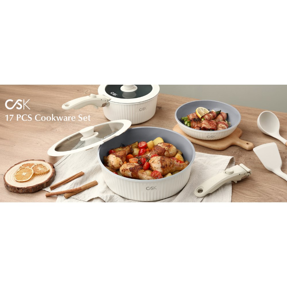CS KOCHSYSTEME Sada nádobí CSK Vertical Grain 17 dílů matná krémová CS-100896