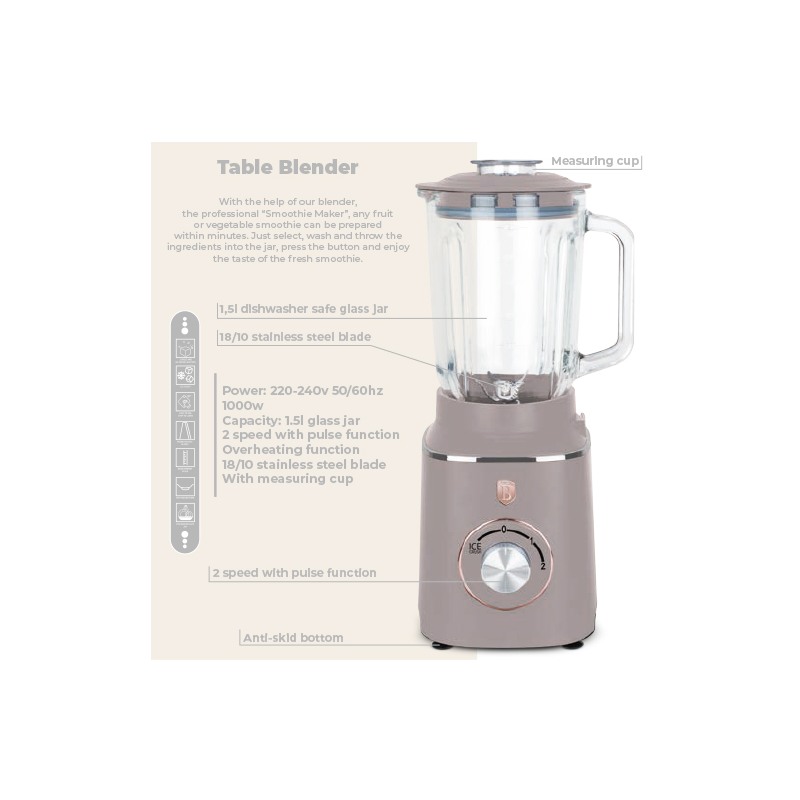 BERLINGERHAUS Stolní mixér se skleněnou nádobou 1,5 L 1000 W Taupe Collection BH-9496 - thumb (4)