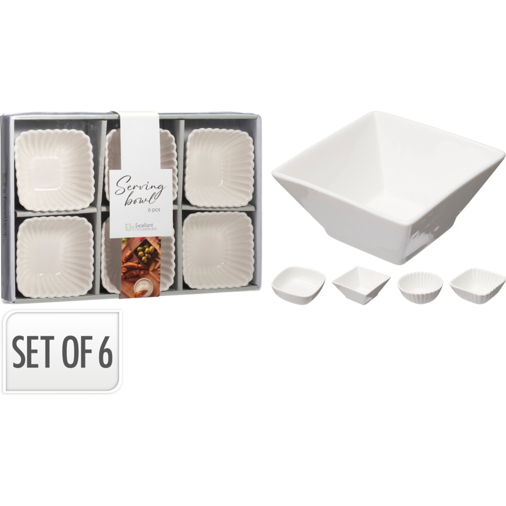 SIAKI Miska na pochutiny porcelán sada 6 ks čtverec reliéfní KO-798000250ctre