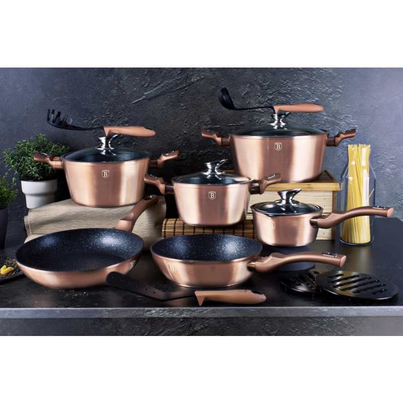 BERLINGERHAUS Kastról s mramorovým povrchom a pokrievkou 30 cm Rosegold Metallic Line BH-6194