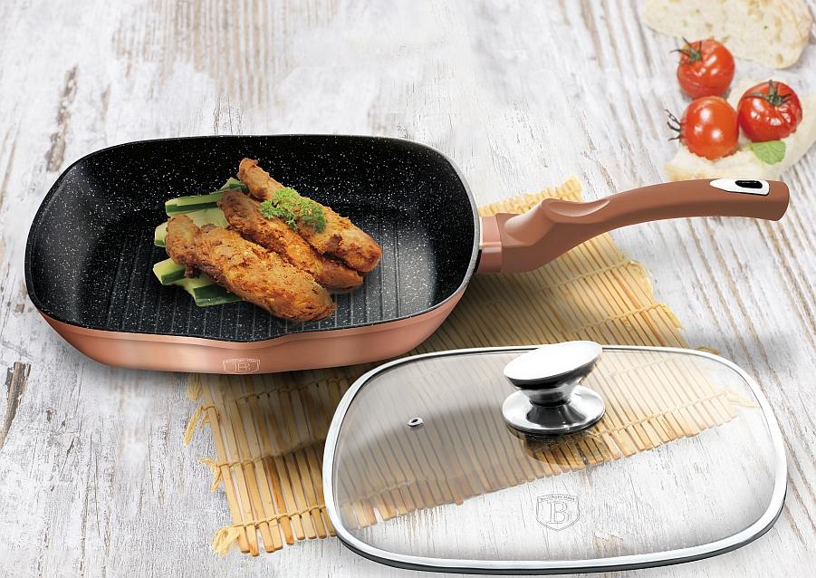 BERLINGERHAUS Panvica grilovacia s mramorovým povrchom a pokrievkou 28 cm Rosegold Metallic Line BH-1610