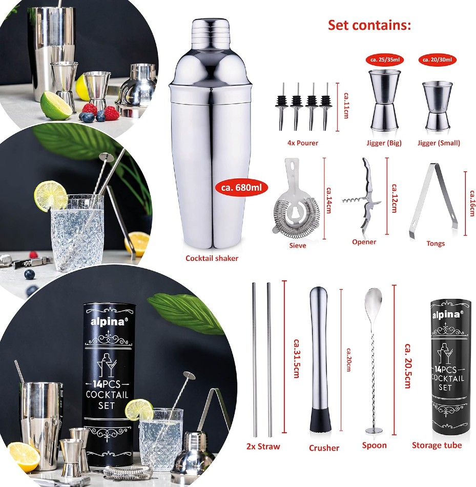 ALPINA Barmanská sada shaker nerez ocel 14 ks ED-247473
