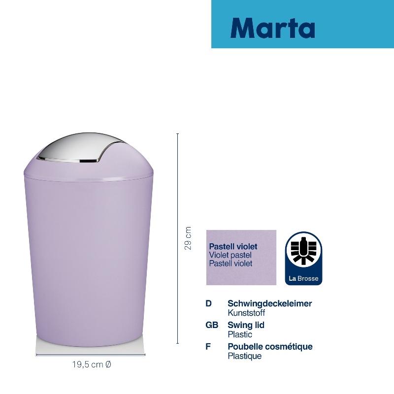 Odpadkový koš Marta plast, fialová 29x19,5 cm KL-24549 - thumb (1)
