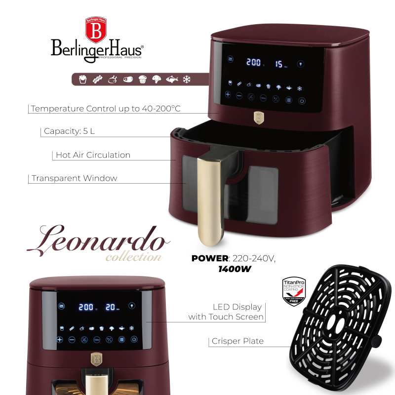 BERLINGERHAUS Horkovzdušná fritéza digitální 5 l Leonardo Collection BH-9489