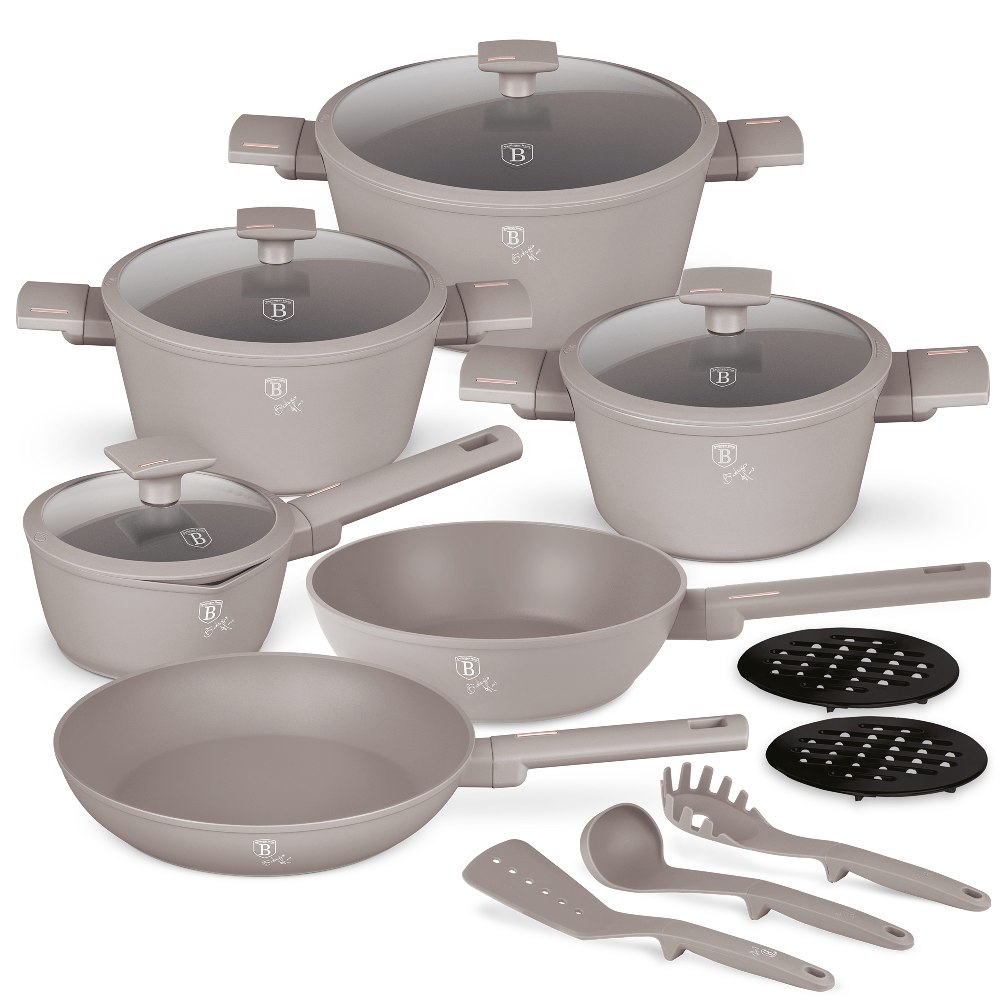 BERLINGERHAUS Sada nádobí s titanovým povrchem 15 ks Taupe Collection BH-8111