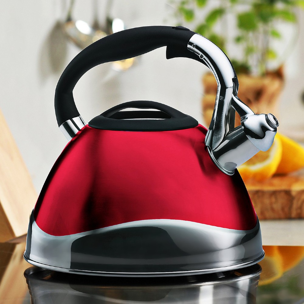 KELA Konvice pískací VARUS, nerez 3 l, červená KL-11658