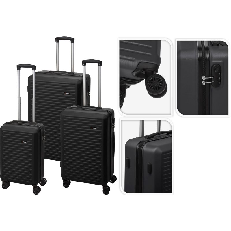 PROWORLD Sada cestovních kufrů 3 ks 50 / 60 / 70cm černá KO-DG4700050