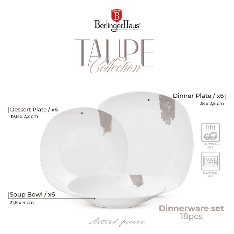 BERLINGERHAUS Jídelní sada talířů 18 ks Taupe Collection bílá-šedá BH-10202