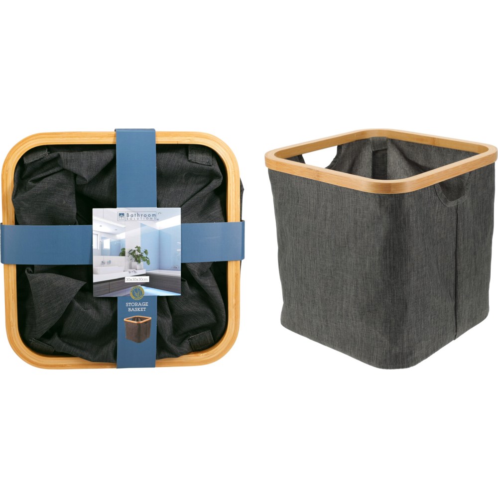 BATHROOM SOLUTIONS Koš úložný na prádlo s bambusovým okrajem čtvercový 30 x 30 cm KO-170495130