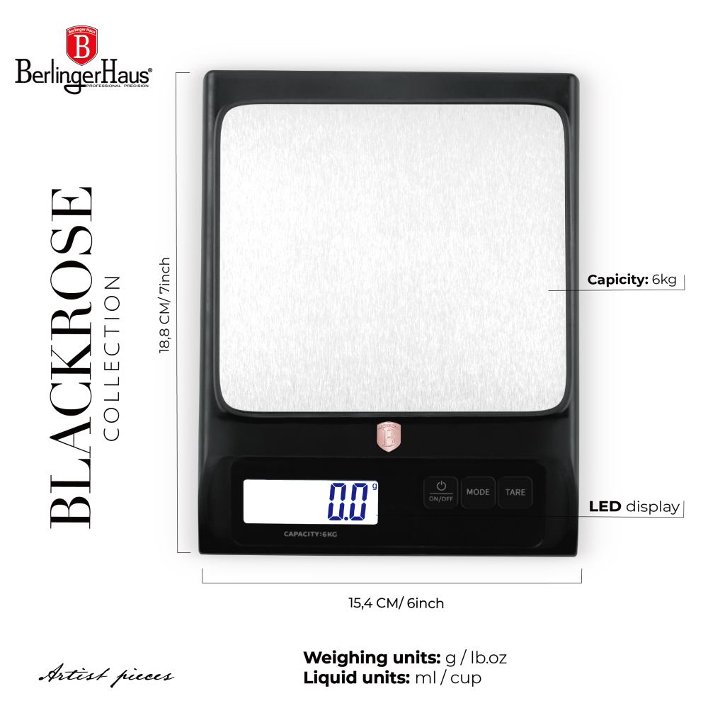 BERLINGERHAUS Kuchyňská váha digitální 6 kg Black Rose Collection BH-9913