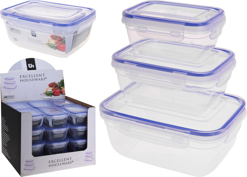 EXCELLENT HOUSEWARE Dóza plastová s klip víčkem sada 3 ks KO-022000010