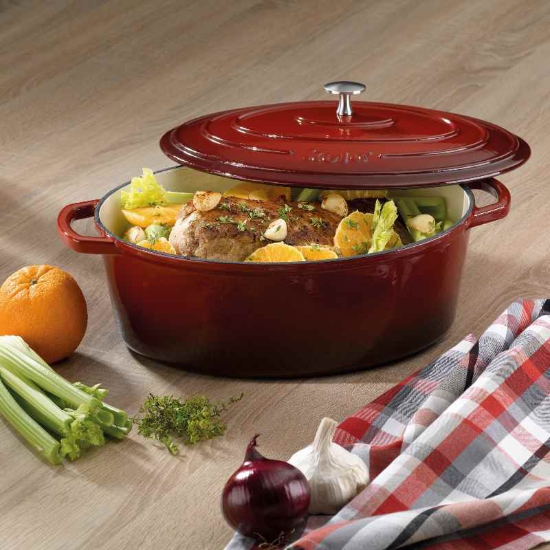 KELA Pekáč litinový s poklicí CALIDO 32 x 25 cm červená KL-11942