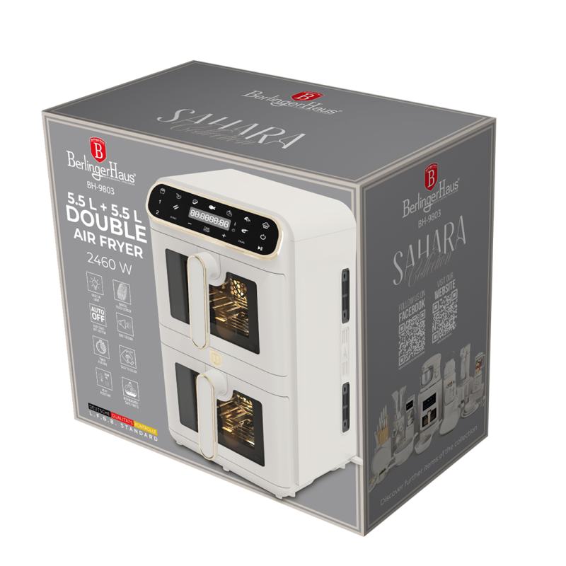 BERLINGERHAUS Horkovzdušná fritéza dvoukošová 5,5 + 5,5 l Sahara Collection BH-9803