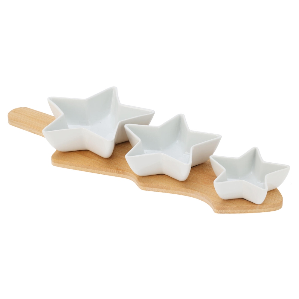 EXCELLENT HOUSEWARE Sada servírovacích misek na prkénku 4 ks hvězda bílá KO-210001220