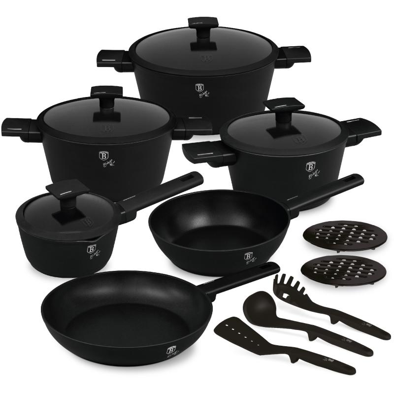 BERLINGERHAUS Sada nádobí s titanovým povrchem 15 ks Matte Black Collection BH-8198