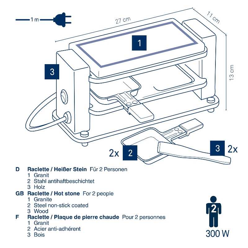 KELA Raclette/Stone Bedretto Granite black 2 osoby 27,0x11,0x13,0cm KL-16624