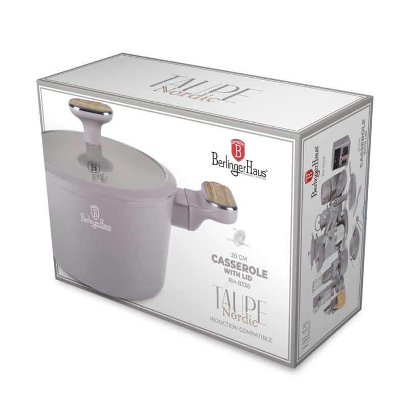 BERLINGERHAUS Kastrol s titanovým povrchem a poklicí 20 cm Taupe Nordic Collection BH-8338