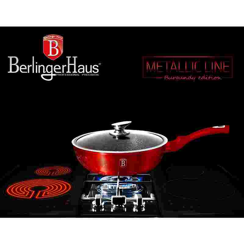 BERLINGERHAUS Panvica hlboká s mramorovým povrchom a pokrievkou 24 cm Burgundy Metallic Line BH-1259