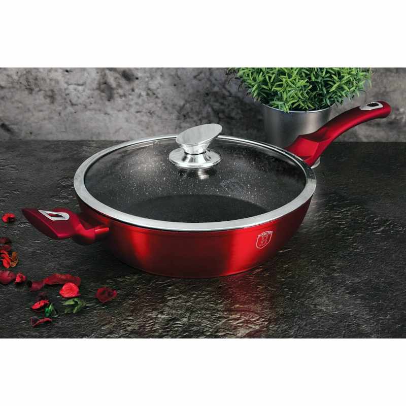BERLINGERHAUS Panvica hlboká s mramorovým povrchom a pokrievkou 32 cm Burgundy Metallic Line BH-1261