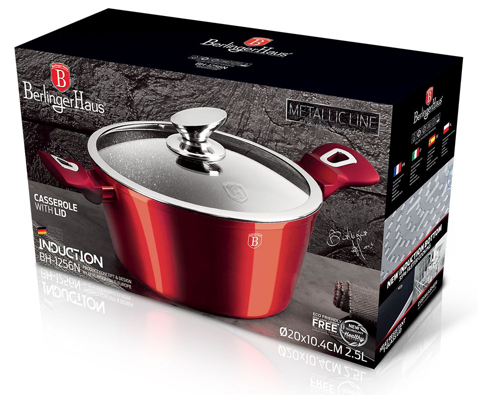 BERLINGERHAUS Kastról s mramorovým povrchom a pokrievkou 20 cm Burgundy Metallic Line BH-1256