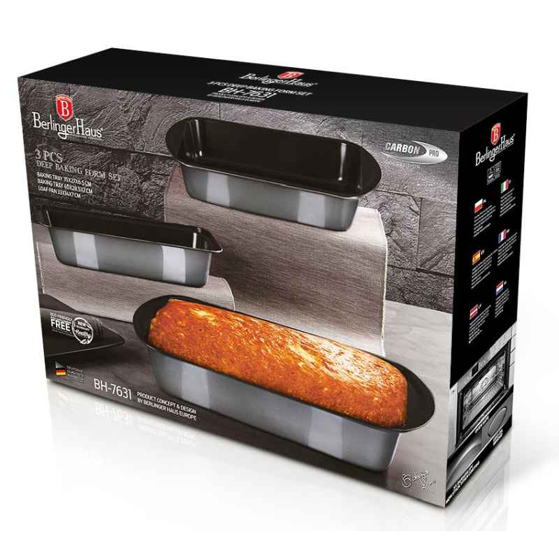 BERLINGERHAUS Plechy a forma na pečení s titanovým povrchem sada 3 ks Carbon PRO Line BH-7631