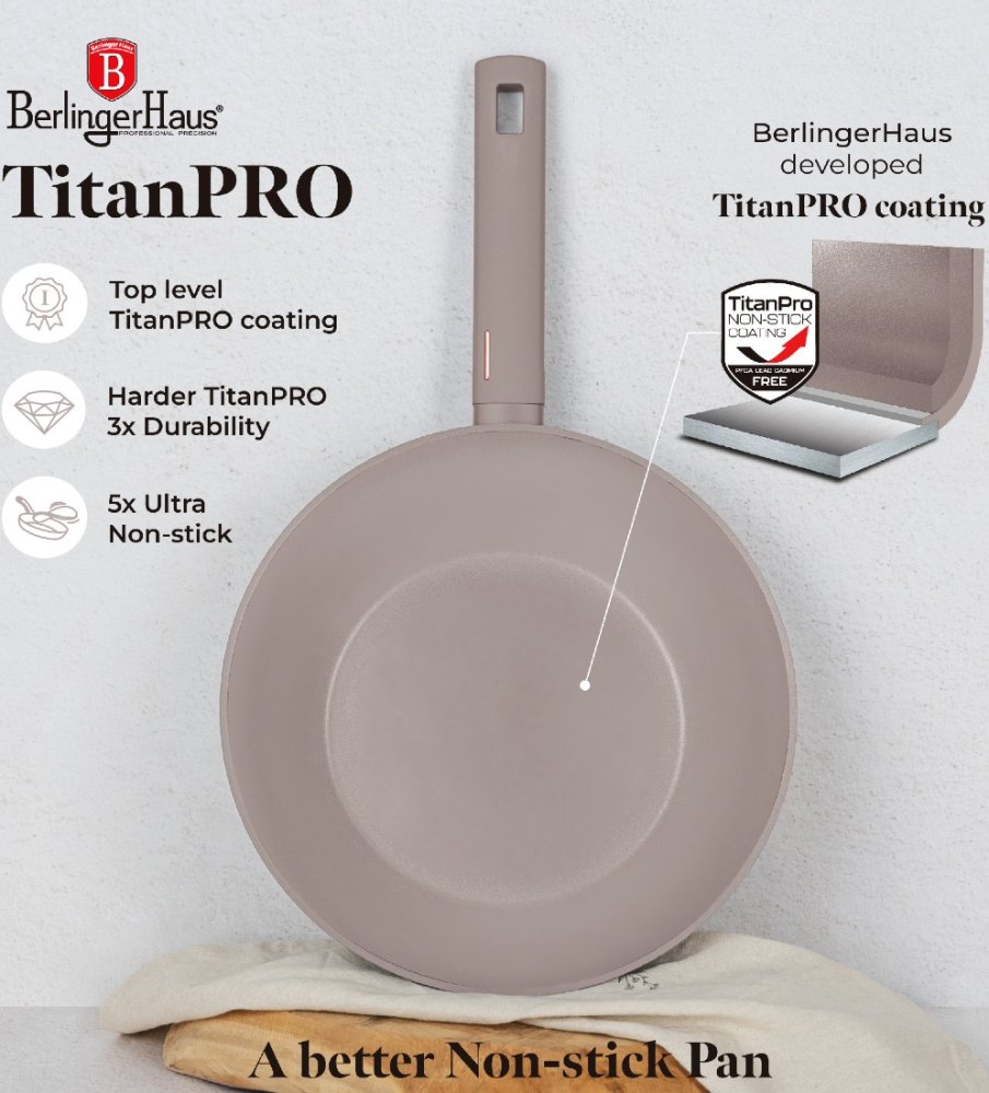 BERLINGERHAUS Pánev WOK s titanovým povrchem 28 cm Taupe Collection BH-8093