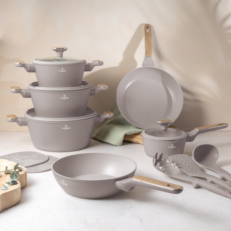 BERLINGERHAUS Sada nádobí s titanovým povrchem 15 ks Taupe Nordic Collection BH-8344