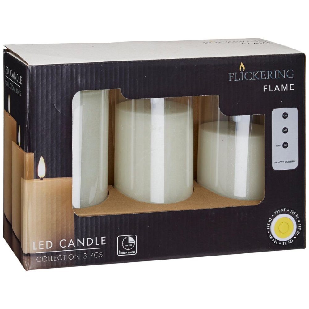 HOMESTYLING LED svíčka sada 3 ks slonová kost KO-AX5441130