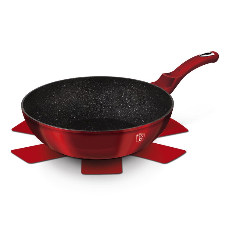 BERLINGERHAUS Panvica WOK s mramorovým povrchom 30 cm Burgundy Metallic Line BH-6166