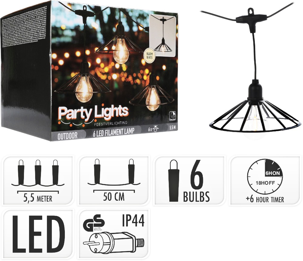 PROGARDEN Světelný řetěz žárovky LED PARTY 6 ks 5,5m KO-AF5300260