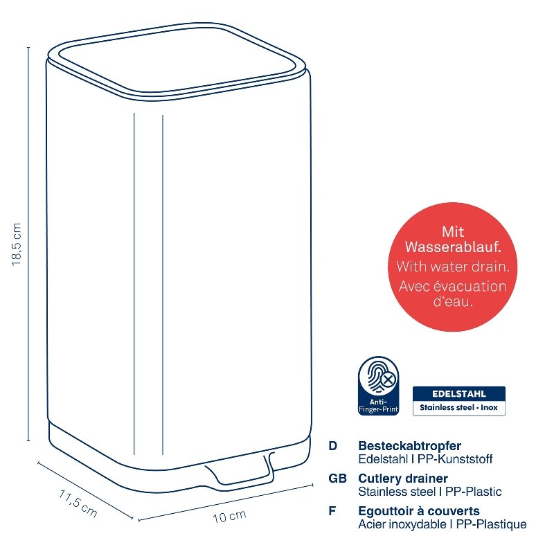KELA Odkapávač na příbory Plata nerez matná stříbrná 10,0x11,5x18,5cm KL-12128