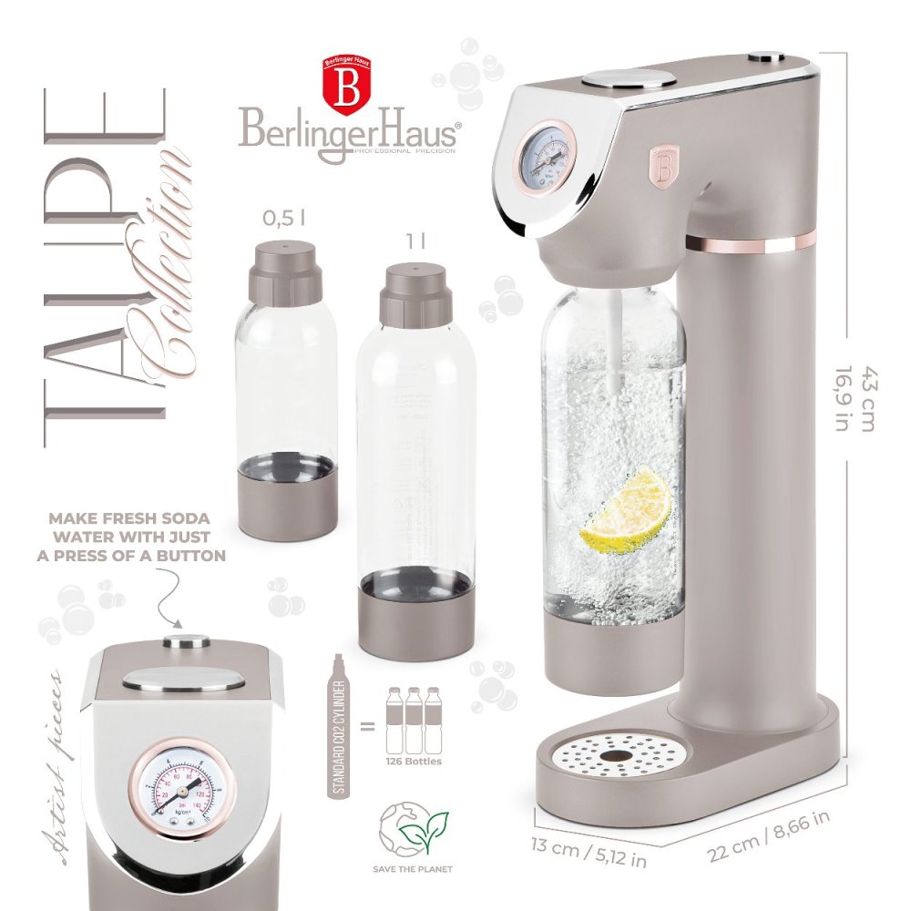 BERLINGERHAUS Výrobník sody SODABAR + 2 lahve Taupe Collection BH-8558