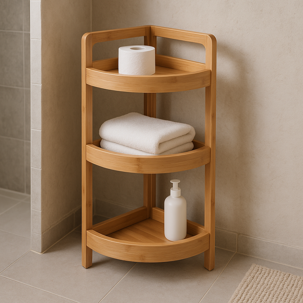 BATHROOM SOLUTIONS Rohový regál do koupelny 3 patra bambusové dřevo KO-101005240