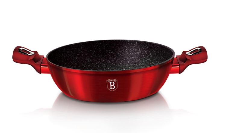 BERLINGERHAUS Pekáč kulatý s mramorovým povrchem a poklicí 28 cm Burgundy Metallic Line BH-1263