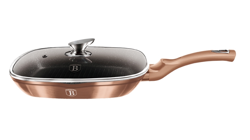 BERLINGERHAUS Panvica grilovacia s mramorovým povrchom a pokrievkou 28 cm Rosegold Metallic Line BH-1610