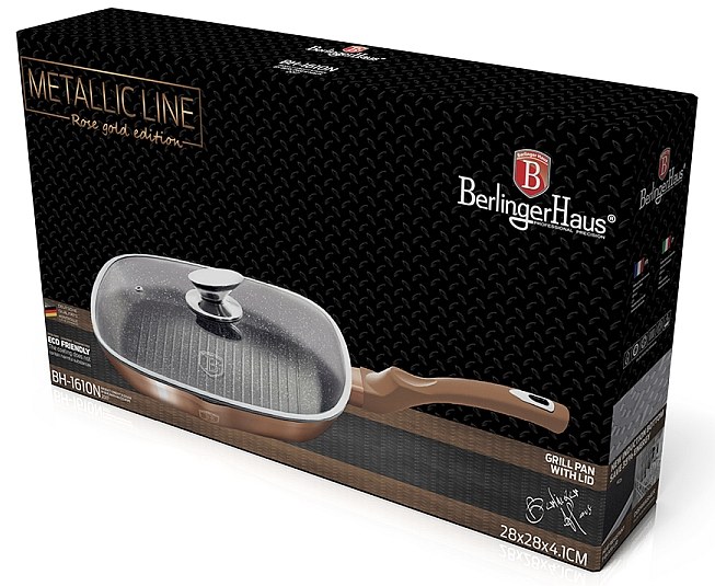 BERLINGERHAUS Panvica grilovacia s mramorovým povrchom a pokrievkou 28 cm Rosegold Metallic Line BH-1610