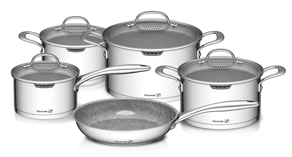 G21 Sada nádobí nerez s mramorovým povrchem G21 Gourmet Miracle s cedníkem 9 ks G21-60022154