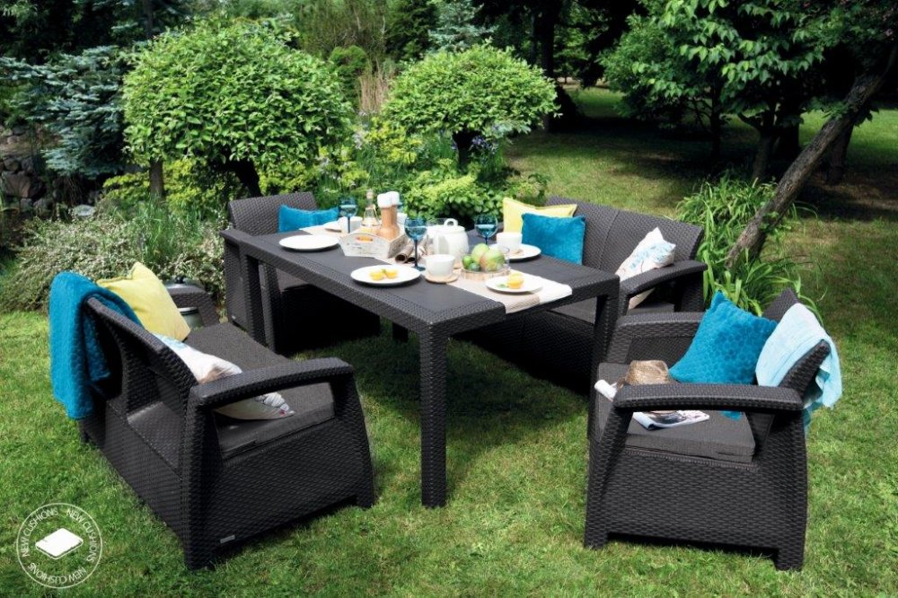 Keter Zahradní nábytek Keter Corfu Fiesta set dvě dvousedačky + dvě křesla + stůl grafitový KT-610353