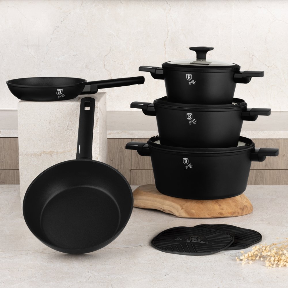 BERLINGERHAUS Sada nádobí s titanovým povrchem 10 ks Matte Black Collection BH-8197
