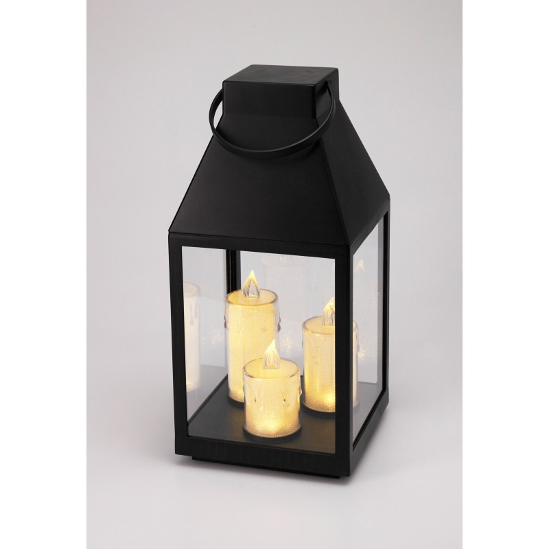 HOMESTYLING Lucerna černá s 3 LED svíčkami 35 cm KO-ANX001760